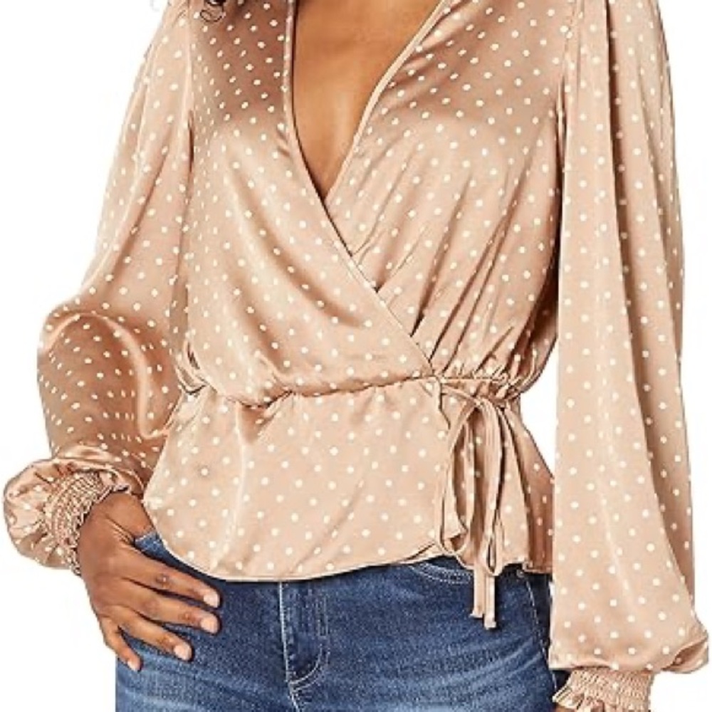 Polka Dot Wrap Blouse - Tan